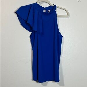 glam Royal Blue Sleeveless High-Neck Top
